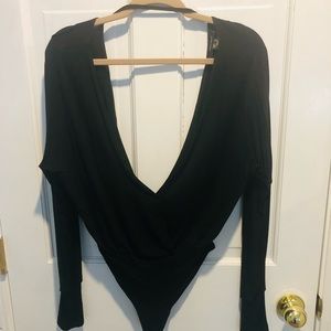NWOT Black Plunging Neckline Bodysuit Longsleeve